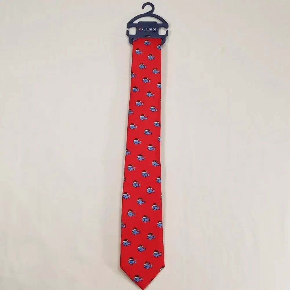 Chaps Kids Holiday/Christmas Red Tie With Conway Baby Shark With Santa's Hat New